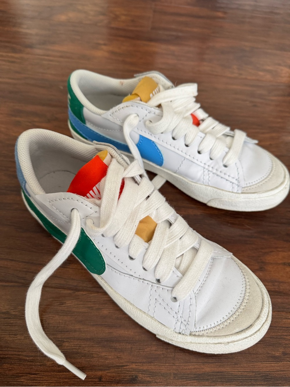 Nike blazers White Leather with Green, Blue and Orange Accent. Low top
